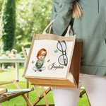 Sac en Jute Personnalisé avec Nom et Personnage de Femme Fourre-tout à Pochette en Toile Motif Papillon Cadeau d'Anniversaire pour les Femmes