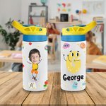 Personalized Cute Colourful Cartoon Graffiti Letter Photo Water Bottle with Name and Initial Birthday Back to School Gift for Kids
