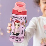 Henkilökohtainen sarjakuvahahmo syntymä kukka 12oz Kid vesipullo nimi Raamatun jae kaste syntymäpäivälahja tytöille pojat