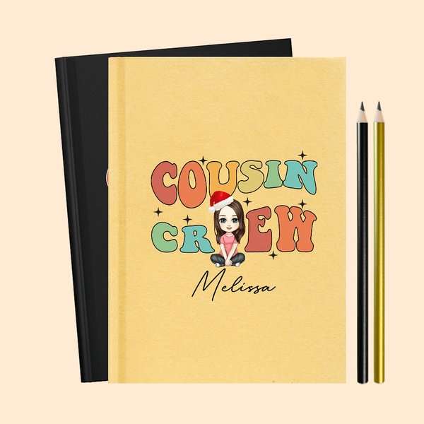 Personalized Cousin Crew Cartoon Character A5 Lined Notebook and Pencil Set with Name Christmas School Office Supplies Gift for Kids Family