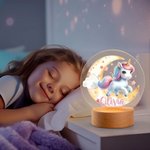 Gepersonaliseerd Fantasie Eenhoorn Dromerige Maan LED Nachtlampje met Houten Voet Naam Babykamer Decoratie Verjaardag Babyshower Cadeau voor Meisjes