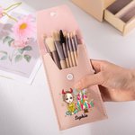 Personalised Cartoon Character Makeup Brush Bag Set with Name and Christmas Tree 8 Ps Makeup Brushes Travel Essentials Christmas Gift for Friend