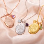 Personligt graverat födelsedatum Blomma Födelsesten Foto Medaljong Halsband med kors eller initialer Charm Smycken Födelsedag Christian Present för kvinnor