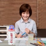 Bouteille Multicolore 350ml Personnalisée avec Nom Motif Dinosaure Lapin Fleur Couvercle Étanche Cadeau Anniversaire Rentrée de l'École pour Enfant