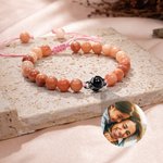 Personalizada Piedra Natural Cuentas Ajustable Foto Proyección Cuerda Pulsera con Te Quiero en 100 Idiomas Cumpleaños Aniversario Regalo para Mujer