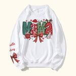 Personalisierte Weihnachten Thema Santa Hut Coquette Bogen Schneeflocke Mama Sweatshirt Hoodie mit 1-6 Namen Weihnachtsfest Geschenk für Mama