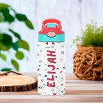 Bouteille Multicolore 350ml Personnalisée avec Nom Motif Dinosaure Lapin Fleur Couvercle Étanche Cadeau Anniversaire Rentrée de l'École pour Enfant
