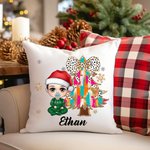 Gepersonaliseerd Cartoon Karakter Glitter Kerstboom Zacht Kussenovertrek met Naam Home Decor Kerstcadeau voor Familie