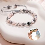 Personalizada Piedra Natural Cuentas Ajustable Foto Proyección Cuerda Pulsera con Te Quiero en 100 Idiomas Cumpleaños Aniversario Regalo para Mujer