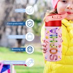 Henkilökohtainen monivärinen värikynä nimi 12oz Kid vesipullo silikoni olki ja roiskevedenpitävä kansi takaisin kouluun Ulkoilu tarvikkeet lahja lapsi