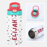 Bouteille Multicolore 350ml Personnalisée avec Nom Motif Dinosaure Lapin Fleur Couvercle Étanche Cadeau Anniversaire Rentrée de l'École pour Enfant