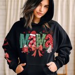 Personalisierte Weihnachten Thema Santa Hut Coquette Bogen Schneeflocke Mama Sweatshirt Hoodie mit 1-6 Namen Weihnachtsfest Geschenk für Mama