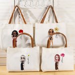 Personalizada Moda Cartoon Personaje Nacimiento Flor Lienzo Grande Bolsa de Tote con Nombre Boda Fiesta Cumpleaños Regalo para Mujeres