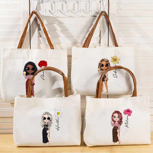 Personalizada Moda Cartoon Personaje Nacimiento Flor Lienzo Grande Bolsa de Tote con Nombre Boda Fiesta Cumpleaños Regalo para Mujeres