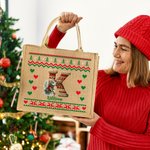 Personalised Cute Knitted Design Sweater Animal Jute Tote Bag with Name and Initial Birthday Christmas Gift for Family Friends