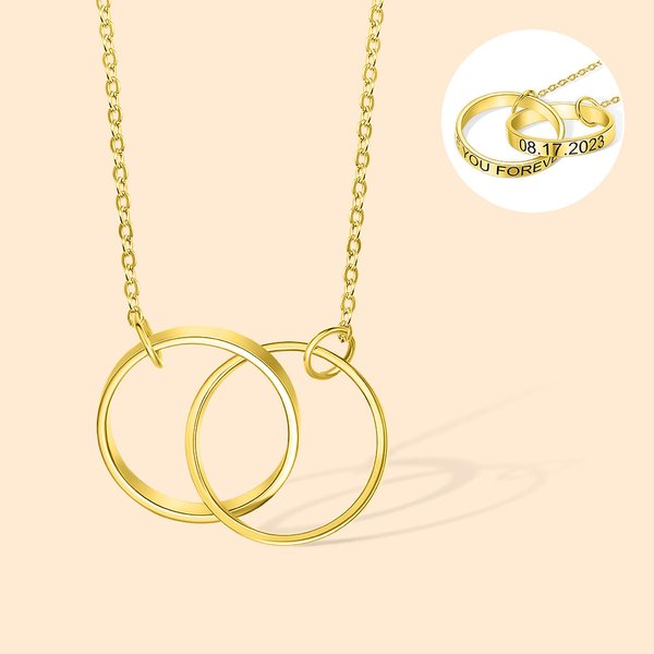 Personalised Interlocking Circles Double Rings Necklace with Engraved Name Valentine's Day Anniversary Gift for Women