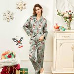 Pigiama a maniche lunghe personalizzato con nome e iniziali, con fiocchi di neve di Babbo Natale, morbido e delicato regalo di Natale per le donne.