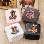 Gepersonaliseerde Geboorte Bloem Western Cowgirl Boots Hoed Ontwerp Leren Sieraden Doos met Naam Draagbare Reis Accessoires Verjaardagscadeau voor Vrouwen