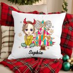 Gepersonaliseerd Cartoon Karakter Glitter Kerstboom Zacht Kussenovertrek met Naam Home Decor Kerstcadeau voor Familie