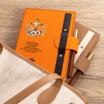 Croce floreale personalizzata Versetto biblico A5 foderato in pelle Taccuino di preghiera Set di penne in legno con nome Chiesa Regalo di Natale per i