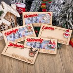 Portavalori personalizzato in legno di Babbo Natale con alce e testo inciso Regalo di Natale unico per bambini e famiglia