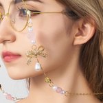 Personalised Charm Coquette Bow Birth Flower Glasses Chain with Pearls Birthday Gift for Women Girls