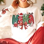 Personalisierte Weihnachten Thema Santa Hut Coquette Bogen Schneeflocke Mama Sweatshirt Hoodie mit 1-6 Namen Weihnachtsfest Geschenk für Mama
