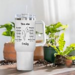 Personalized Birth Flower Bible Verse 40oz Insulated Tumbler with Name and Straw Christian Christmas Gift for Women