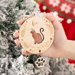 Ornement en Bois Personnalisé avec Nom Texte et Silhouette de Chat Décoration Maison Bureau Cadeau Noël pour Amoureux de Chats et Amis