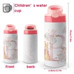 Personalised Peter Rabbit 12oz Name Insulated Water Bottle with Straw and Push Button Lid Children's Day Back to School Gift for Girls Boys