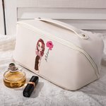 Sac Cosmétique Personnalisé avec Personnage Nom Fleur de Naissance Large Couverture Grande Capacité Cadeau de Voyage Mariage Anniversaire pour Femme