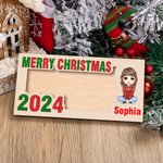 Personalized Merry Christmas Cute Cartoon Character Wooden Money Holder with Name Holiday Party Favors Gift for Kids Family