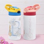 Personalised Peter Rabbit 12oz Name Insulated Water Bottle with Straw and Push Button Lid Children's Day Back to School Gift for Girls Boys