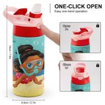 Personalized Marine Diving Stainless Steel Name Kid Water Bottle with Silicone Straw Beach Accessory Gift for Kid