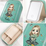 Personalizzato personaggio dei cartoni animati Bouquet di fiori di nascita Scatola di gioielli da viaggio in pelle con nome che cambia colore LED Spec