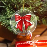 Personalized Acrylic Christmas-themed Check Holly Bow Ornament with Name Tree Decor Christmas Gift for Family Friend