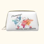 Portadocumentos de viaje de cuero de gran capacidad con mapa del mundo personalizado con nombre Aniversario Cumpleaños Regalo de viaje para mujer