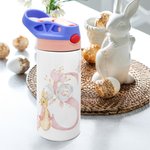 Personalised Peter Rabbit 12oz Name Insulated Water Bottle with Straw and Push Button Lid Children's Day Back to School Gift for Girls Boys