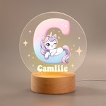 Personalisiertes Fantasie Einhorn LED-Nachtlicht mit Initiale Namen Holz Basis Geburtstag Babyparty Geschenk für Mädchen