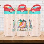 Bottiglia d'acqua isolata personalizzata con nome e cannuccia in silicone Regalo di compleanno per bambini per il ritorno a scuola