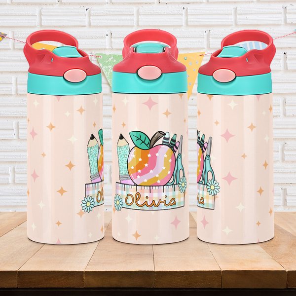 Bottiglia d'acqua isolata personalizzata con nome e cannuccia in silicone Regalo di compleanno per bambini per il ritorno a scuola