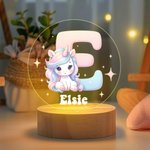 Personalisiertes Fantasie Einhorn LED-Nachtlicht mit Initiale Namen Holz Basis Geburtstag Babyparty Geschenk für Mädchen