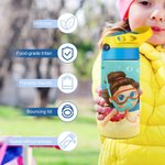 Personalized Marine Diving Stainless Steel Name Kid Water Bottle with Silicone Straw Beach Accessory Gift for Kid