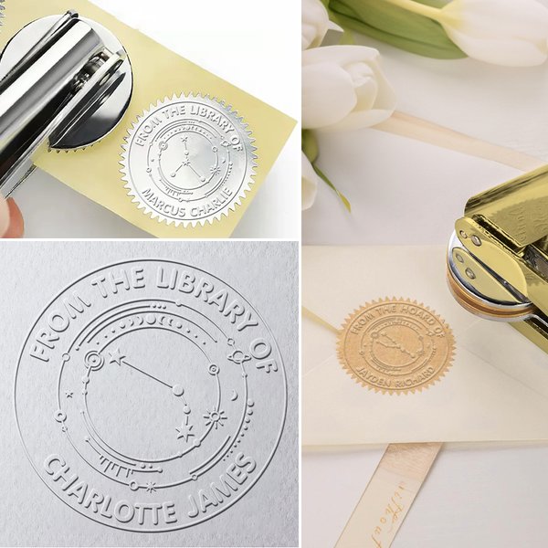 Personalized Zodiac Embosser Stamp Hand Held Embosser Set with Text and Name Birthday Gift for Book Lovers