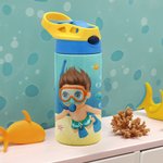Personalized Marine Diving Stainless Steel Name Kid Water Bottle with Silicone Straw Beach Accessory Gift for Kid