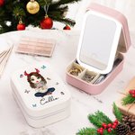 Personalizzato personaggio dei cartoni animati Bouquet di fiori di nascita Scatola di gioielli da viaggio in pelle con nome che cambia colore LED Spec