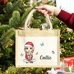 Sac en Jute Personnalisé avec Nom et Personnage de Femme Fourre-tout à Pochette en Toile Motif Papillon Cadeau d'Anniversaire pour les Femmes