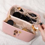Sac Cosmétique Personnalisé avec Personnage Nom Fleur de Naissance Large Couverture Grande Capacité Cadeau de Voyage Mariage Anniversaire pour Femme