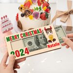 Personalized Merry Christmas Cute Cartoon Character Wooden Money Holder with Name Holiday Party Favors Gift for Kids Family