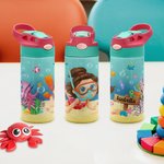 Personalized Marine Diving Stainless Steel Name Kid Water Bottle with Silicone Straw Beach Accessory Gift for Kid